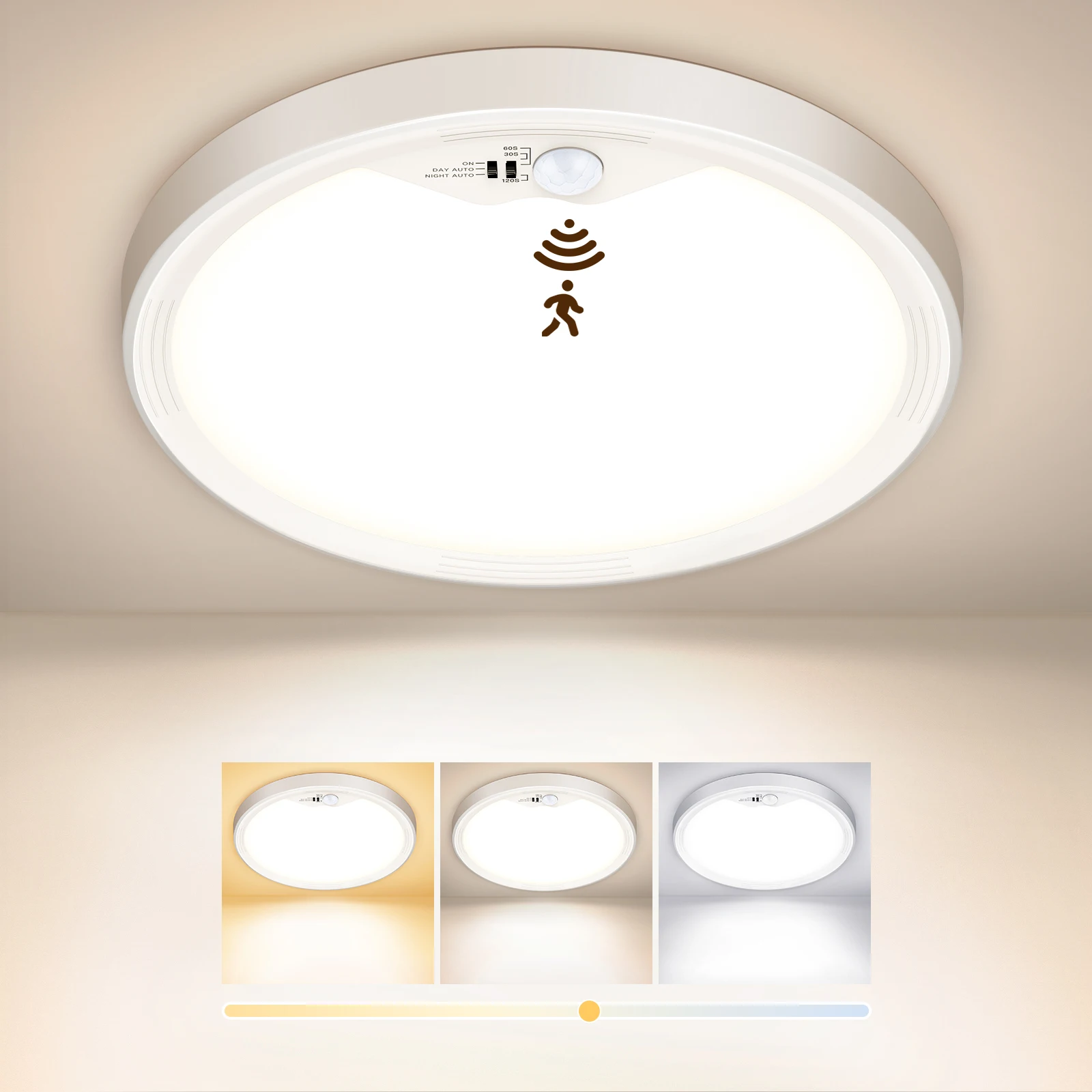 Bewegingsmelder Plafondlamp Ingebouwde LED PIR Plafondlamp Bewegingsgevoelige Lamp 18W 1800LM 3 Kleurtemperaturen 3000K 4000K 6500K Timer voor Hal Trappenhuis Kast Badkamer Entree
