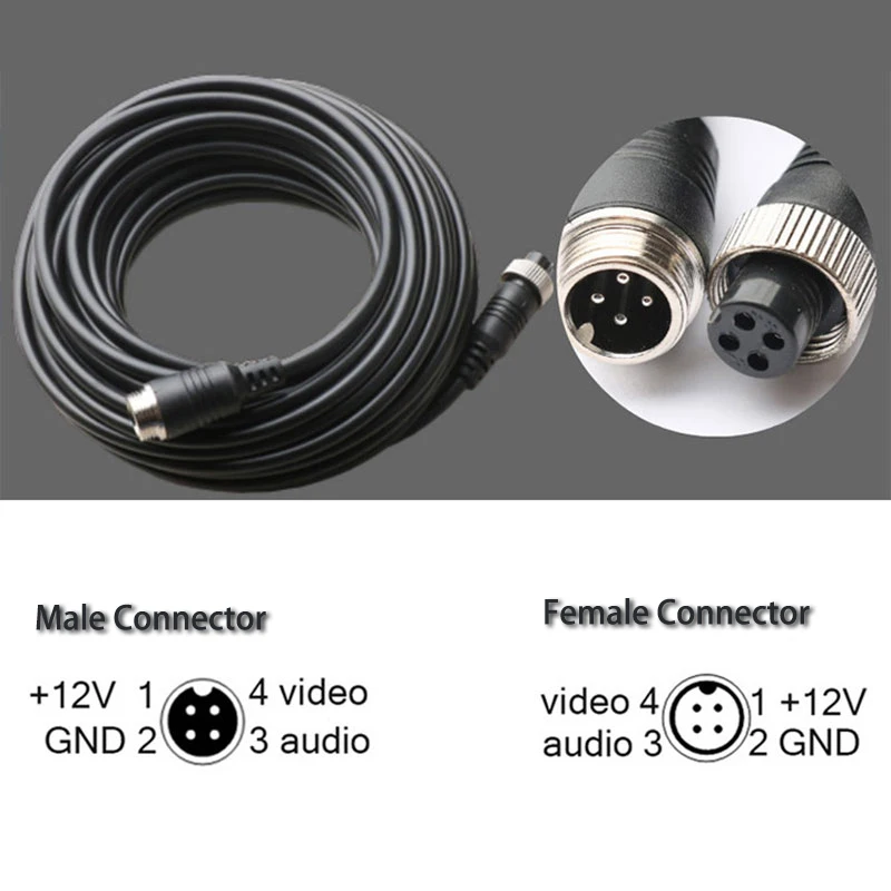 Cabo impermeável aviação conector, extensão vídeo e áudio cabo para veículo CCTV câmera e monitor de carro, 4 pinos, 5m, 15m, 20m