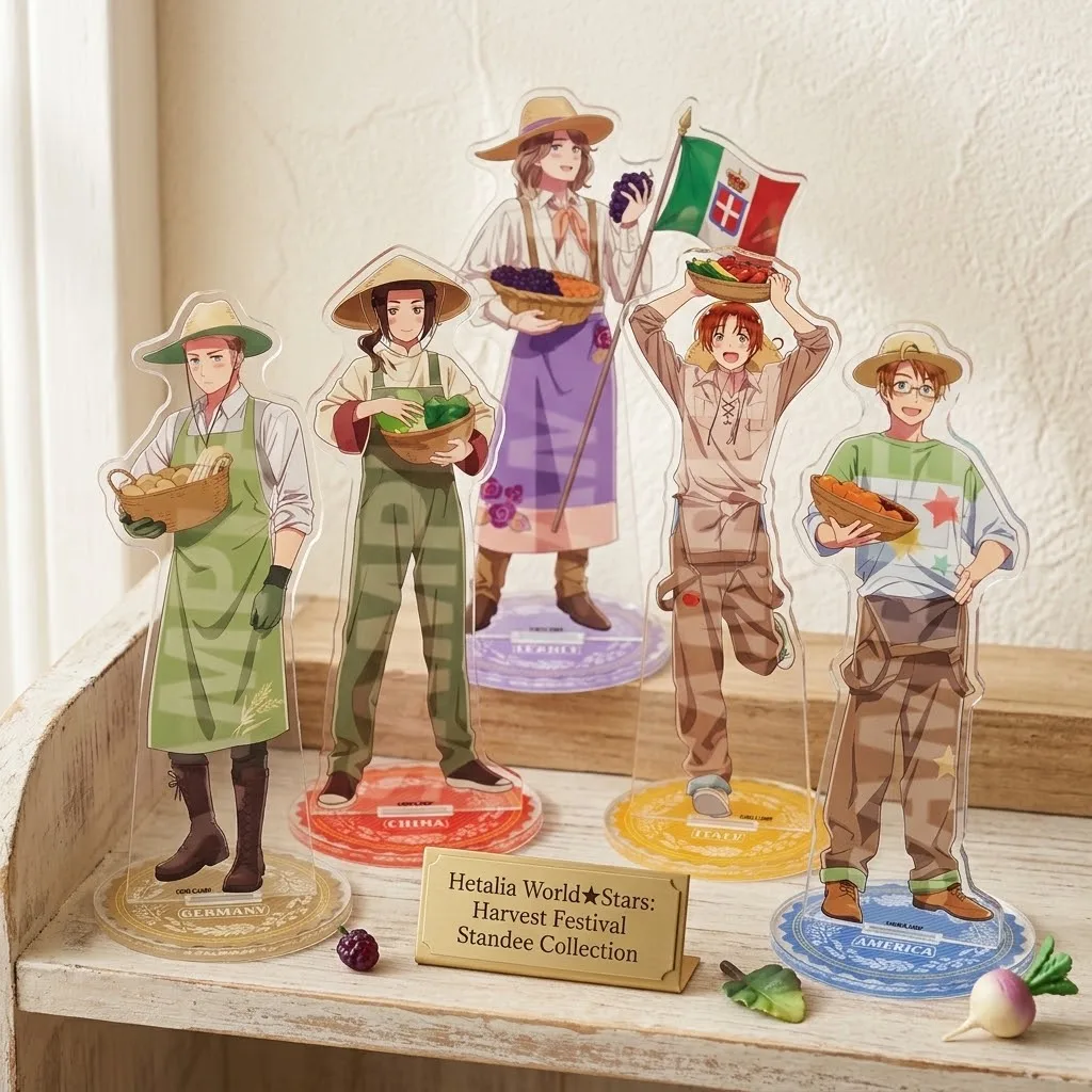 Harvest Festival Anime Acrylic Stand Figure 15cm Farm Wear Straw Hat Boy Basket Model Desk Ornament Gift Keychain