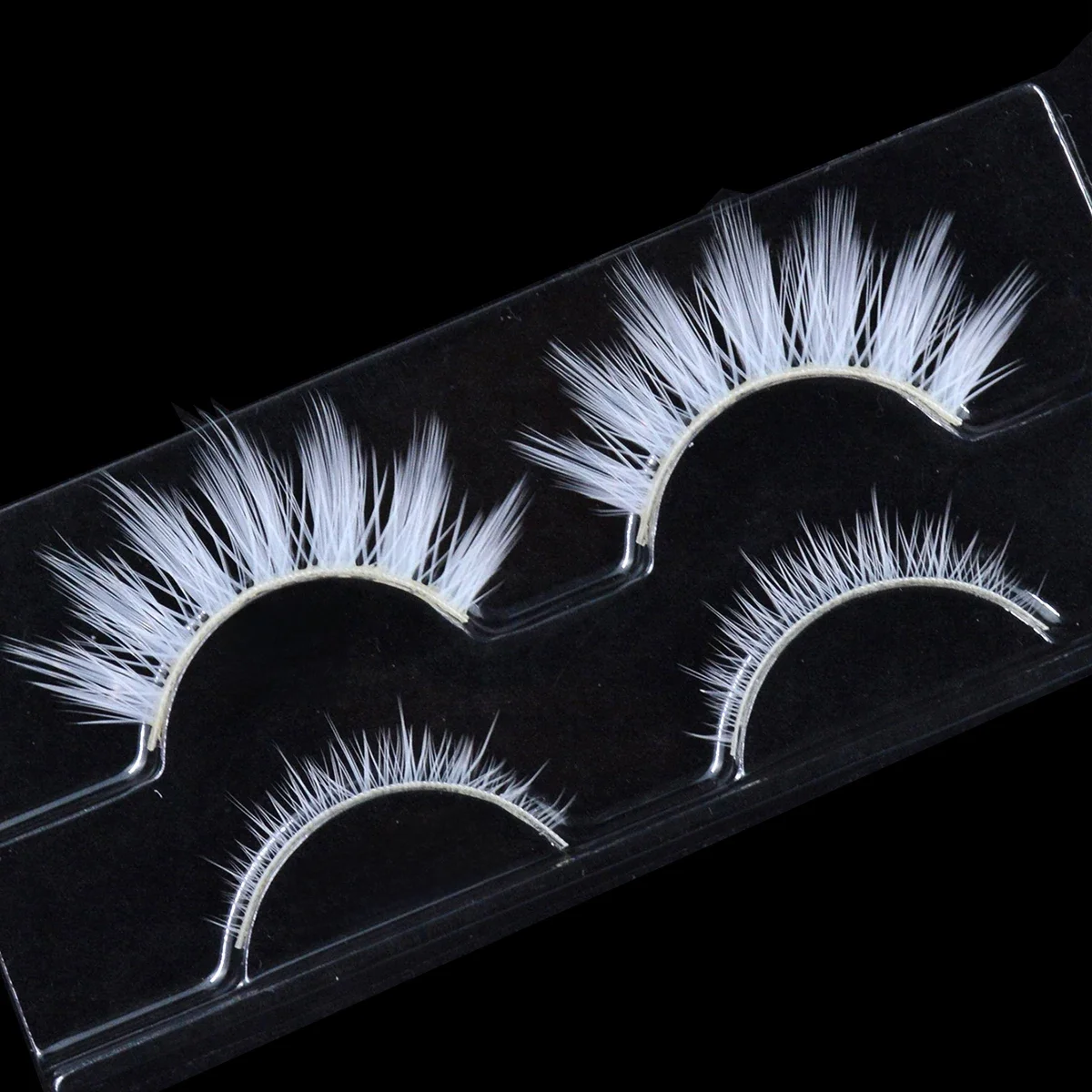 2 Paar/Karton, 3D-weiße Wimpern, klares Band, schneefarbene Wimpern, Cosplay, Halloween, Manga-Wimpern, Make-up- und untere Wimpern