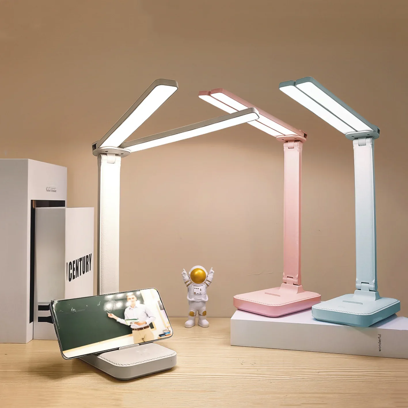 LED Dimmable Touch Night Light, Desk Lamp, 3 níveis, USB recarregável, proteção para os olhos,