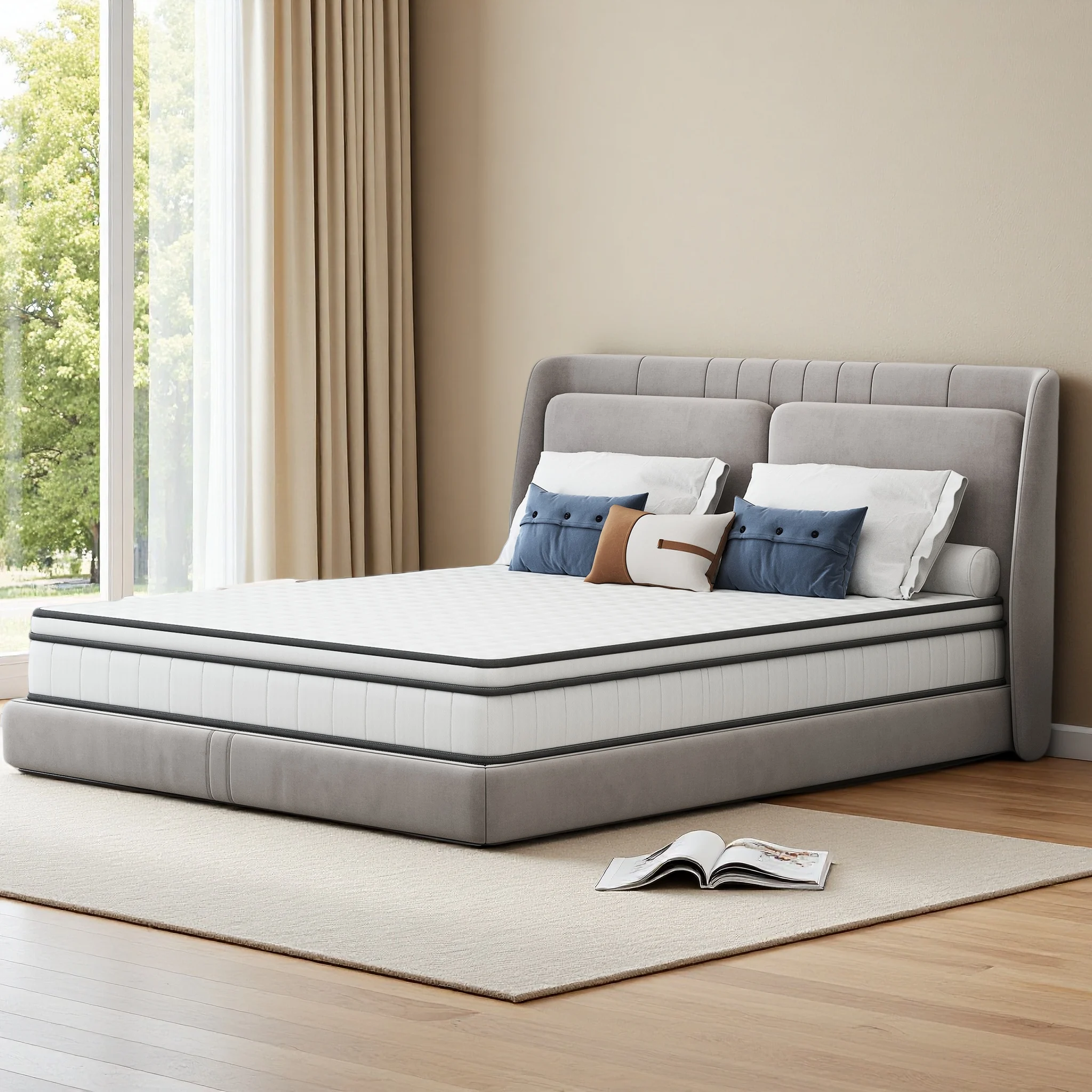 Matelas à ressorts Anajqaqia 90/140×200cm, matelas respirant 3D, matelas ergonomique à fermeté moyenne, épaisseur 25cm, blanc