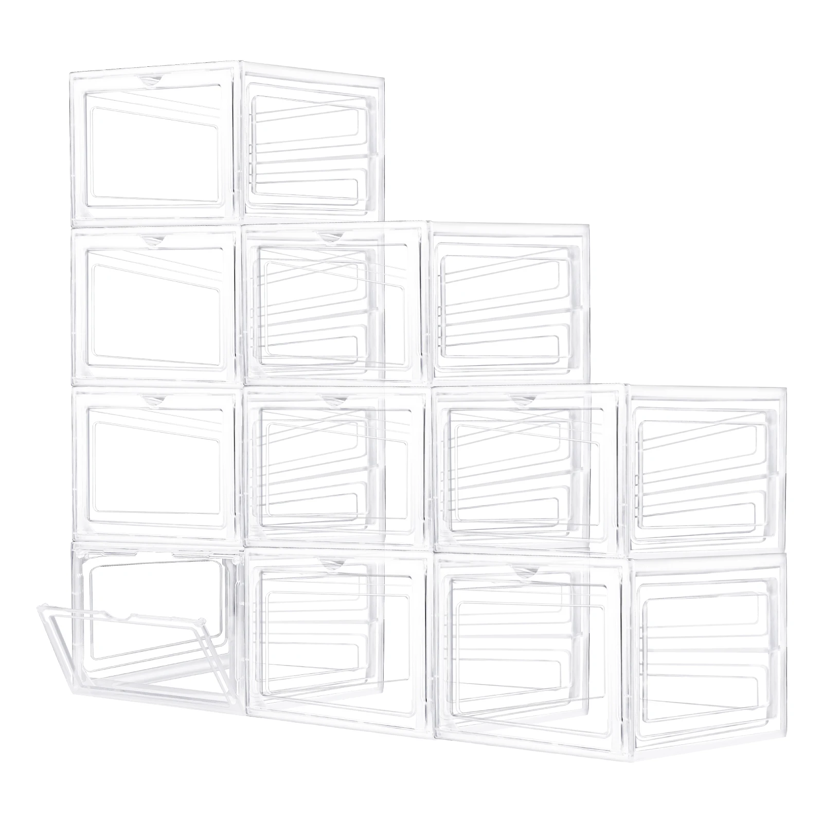 Magnetische Kunststoff-Schuhboxen mit Frontöffnung, transparent, stapelbar, faltbar, Schuhaufbewahrung, Schubladentyp, für Sneaker, Stiefel, High Heels, Container, platzsparend, Schuhschrank-Organizer