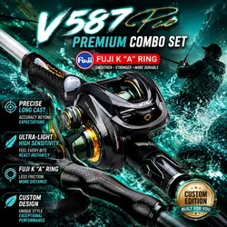 HASIDA 1.95m V587 Fuji A Guide Long Casting Fishing Rod and Japanese NMB Ball Bearing Black Mamba Baitcasting Reel Combo