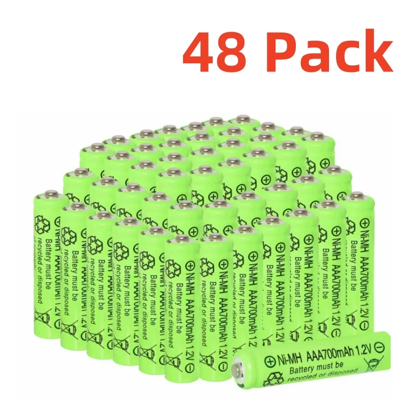 48 Pack AAA Ni-MH Rechargeable Batteries 700mAh 1.2V Button Top High Capacity for Garden Landscaping Solar Lights