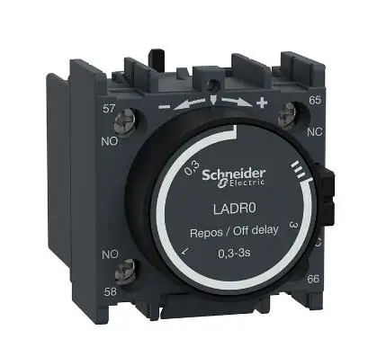 

LADR0 Time delay auxiliary contact block, TeSys D, 1NO + 1NC, off delay 0.3-3 s, front mounting, screw terminals