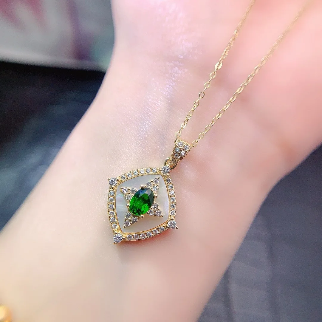 Boutique Jewelry Girl Pure Natural Translucent Jadeite Necklace Pendant 925 Pure Silver Plated Gold Shell Christmas Gift