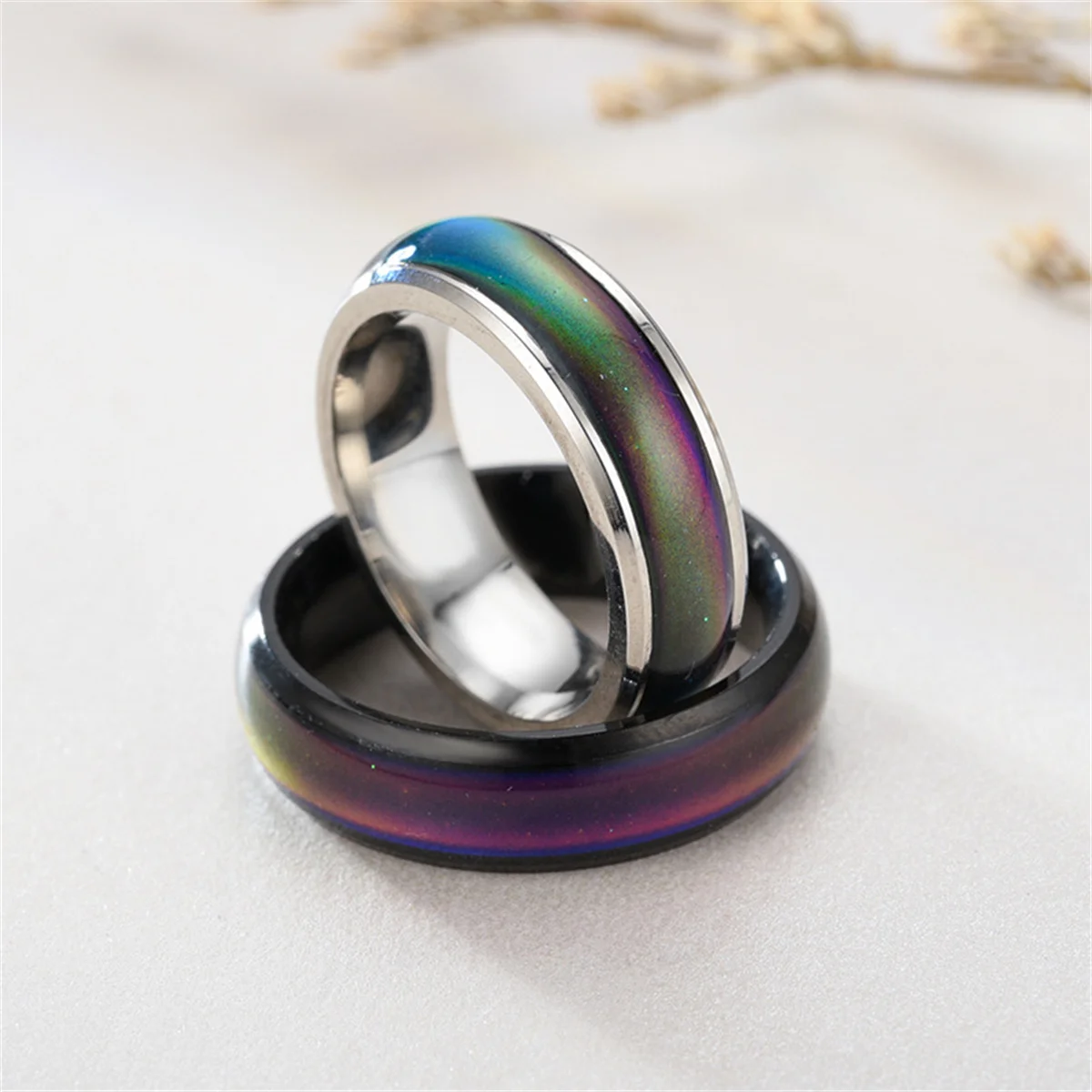 6mm Changing Color Rings Stainless Steel Mood Emotion Feeling Temperature Rings Women Men Couples Glazed Tone Fine Jewelry Gifts