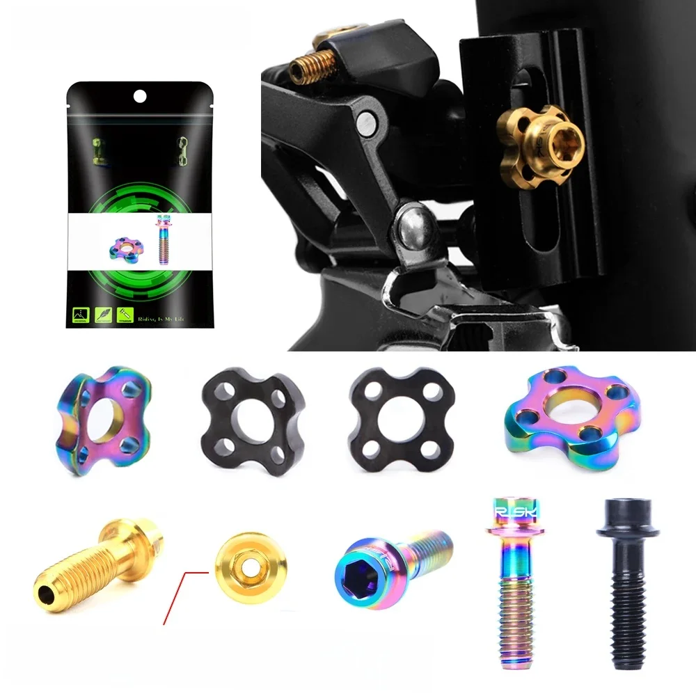 AliExpress RISK Titanium Alloy Road Bike Front Derailleur Fixed Screw Washer Kit M5*16 Hollow-out Design Ultralight Bolt With Curved Gasket
