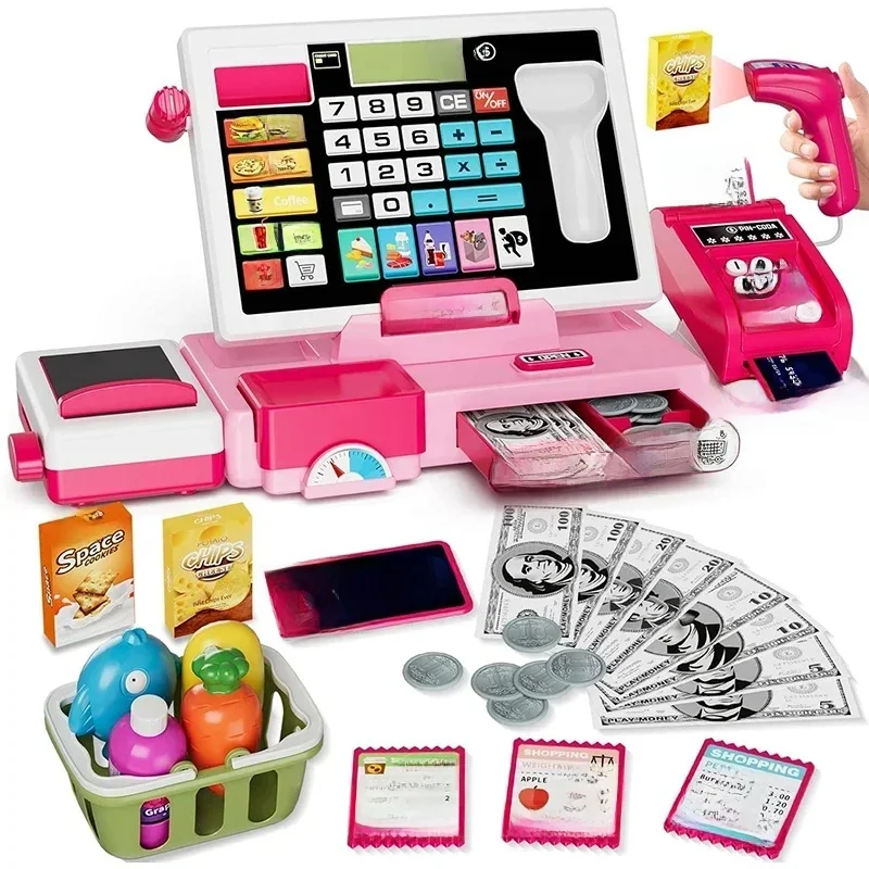Ensemble de jeu de caisse enregistreuse d'achat avec calculatrice réelle, magasin de jeux de simulation, jouet d'apprentissage, cadeau de noël/Halloween/nouvel an