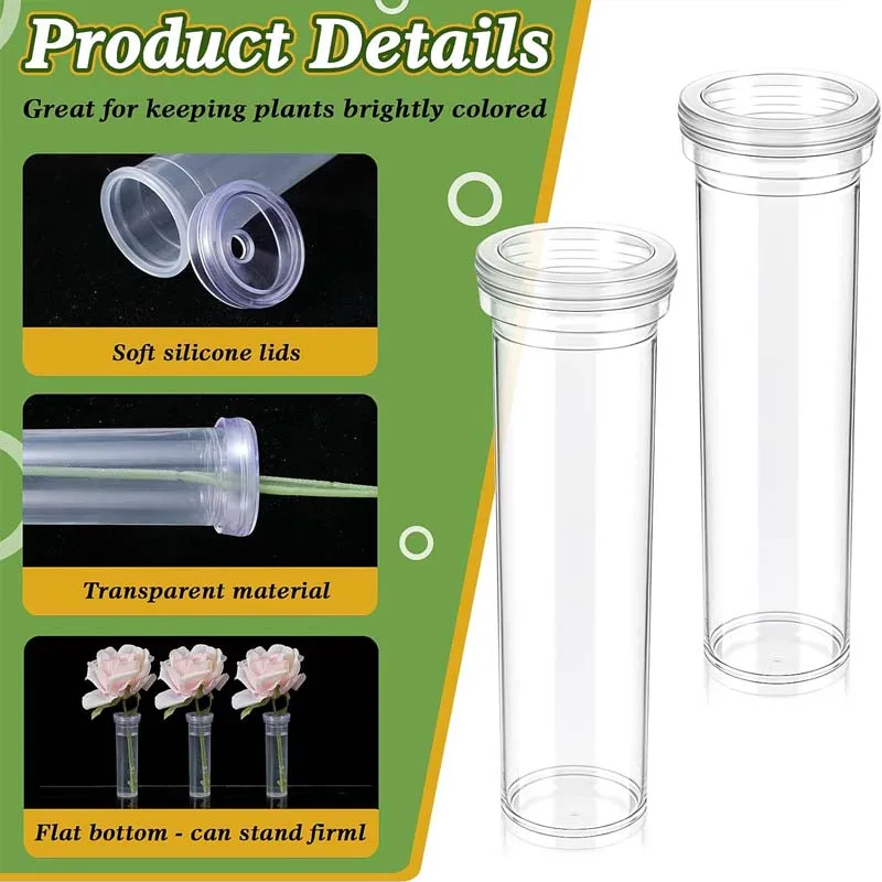 5/20/40Pcs Floral Water Tubes Clear Plastic Flower Vials with Caps for Flower Arrangement Decoration image 3