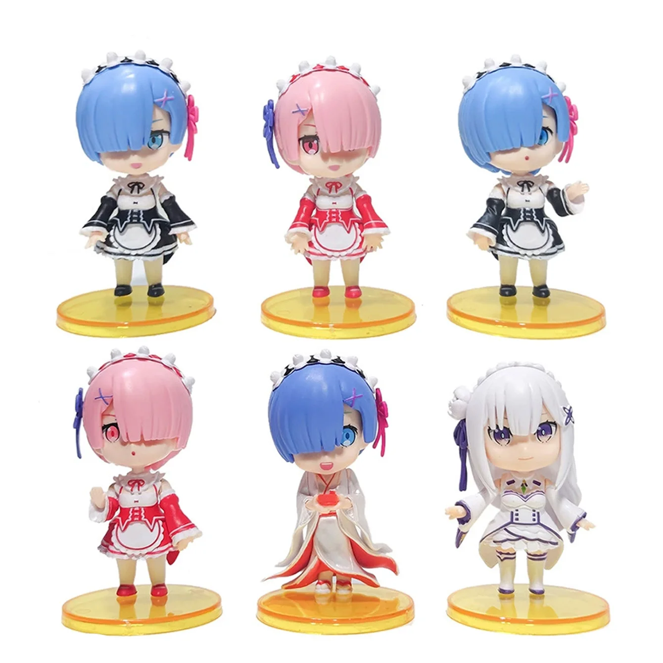 1/6Pcs Set Zero Rem Ram Emilia Chibi Figures - Maid & Kimono Styles Ideal for Display And Collection view 3