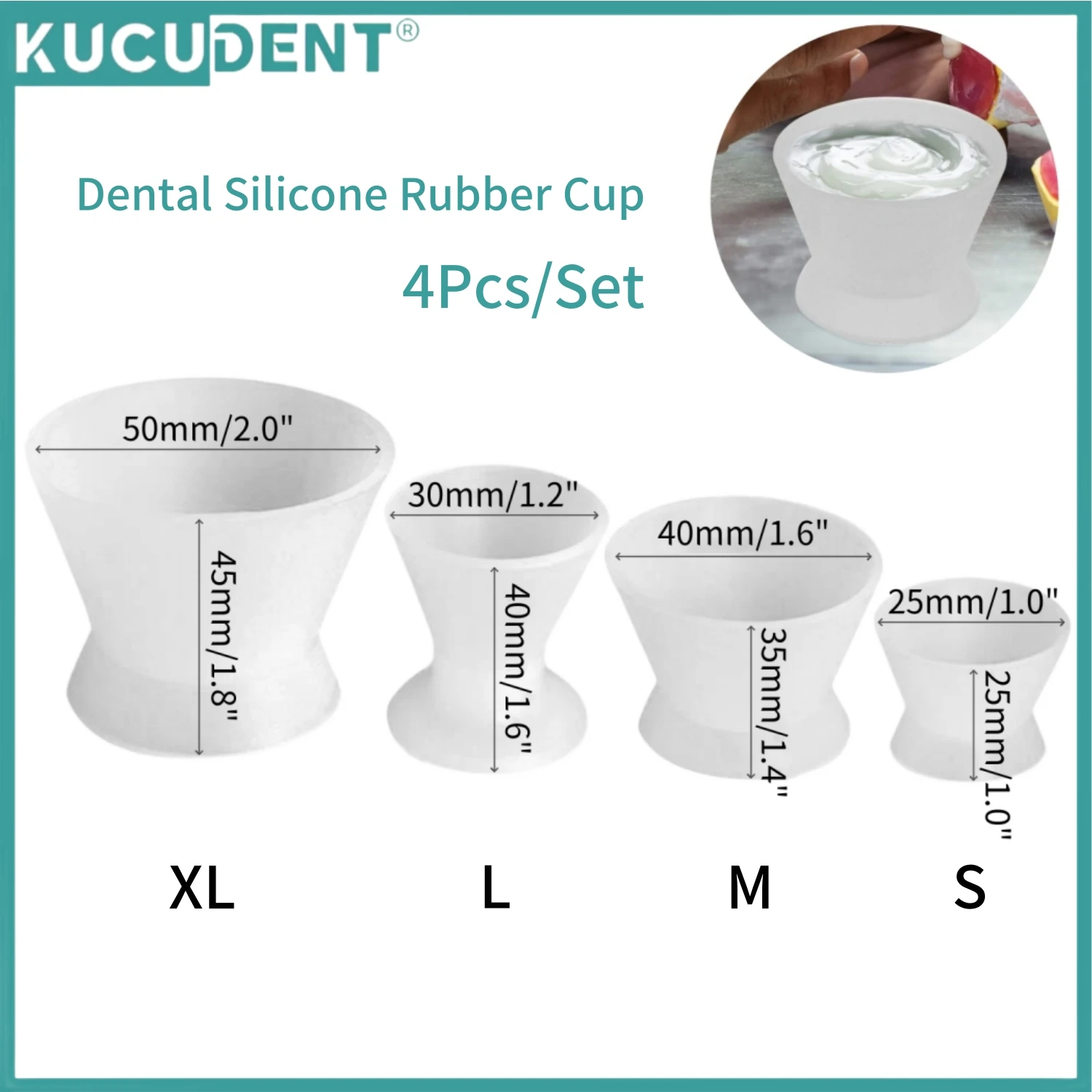 KUCUDENT 4pcs Dental Silicone Mixing Bowl Flexible Self Solidifying Rubber Cup Dappen Dishes Teeth Whitening Laboratory Tool