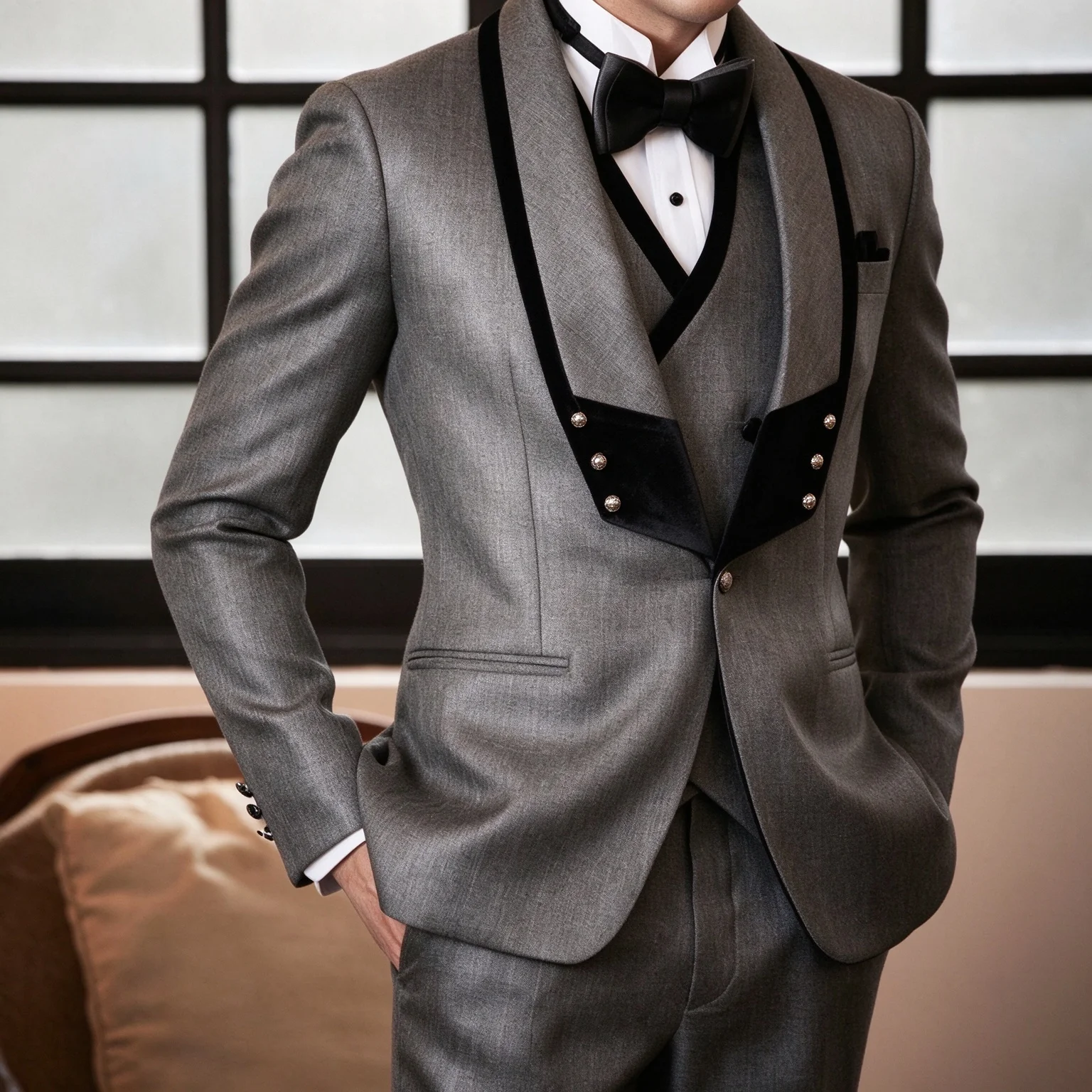 Men’s 2-piece wedding suit—a slim-fit jacket and trousers, perfect for the groom, groomsmen, or formal banquets.