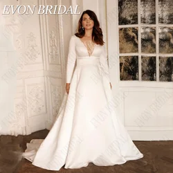 EVON BRIDAL Oversize Satin Wedding Dresses For Woman Long Sleeves Bride Gowns Plus Size A-Line Classic vestidos de novia 2024