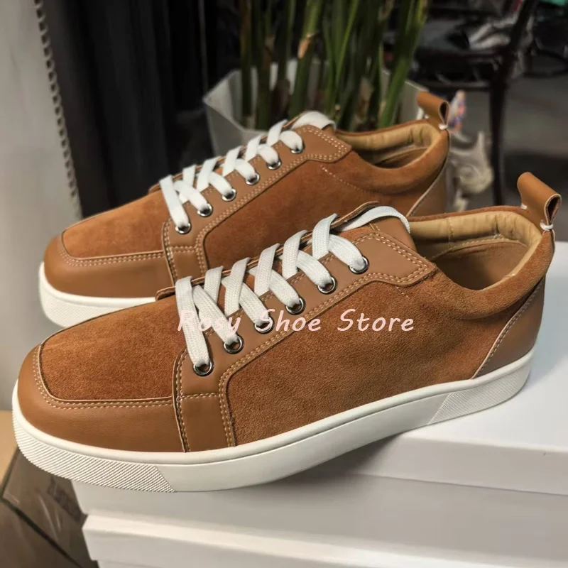 

Men's Fashion Suede Denim Patchwork Leather Round Toe Flat Sneakers Concise Slip On Lacu Up Autumn Sports Suit Training Shoes