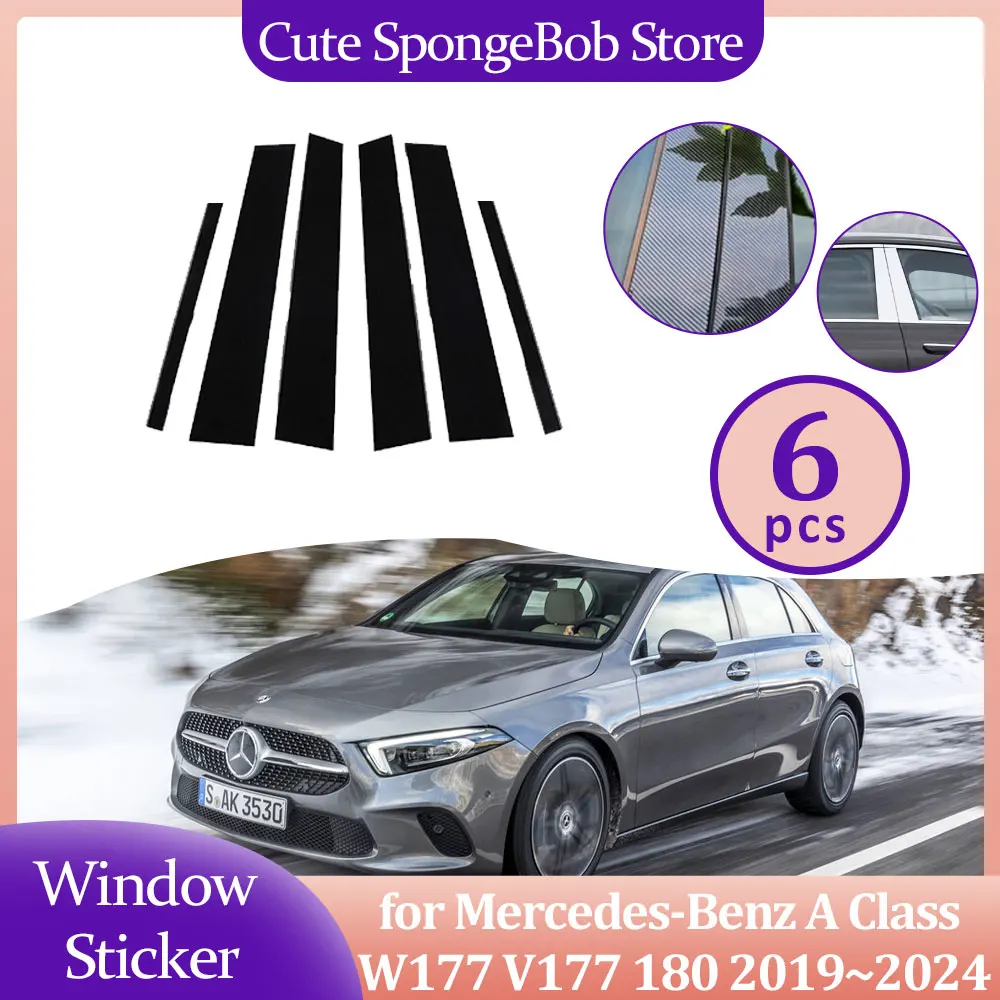 

Наклейка на дверь окно стойку для Mercedes-Benz A Class W177 V177 180 2019 ~ 2024 2020 2021 2022 2023 отделочные чехлы из углеродного волокна Серебристые Черные Аксессуары
