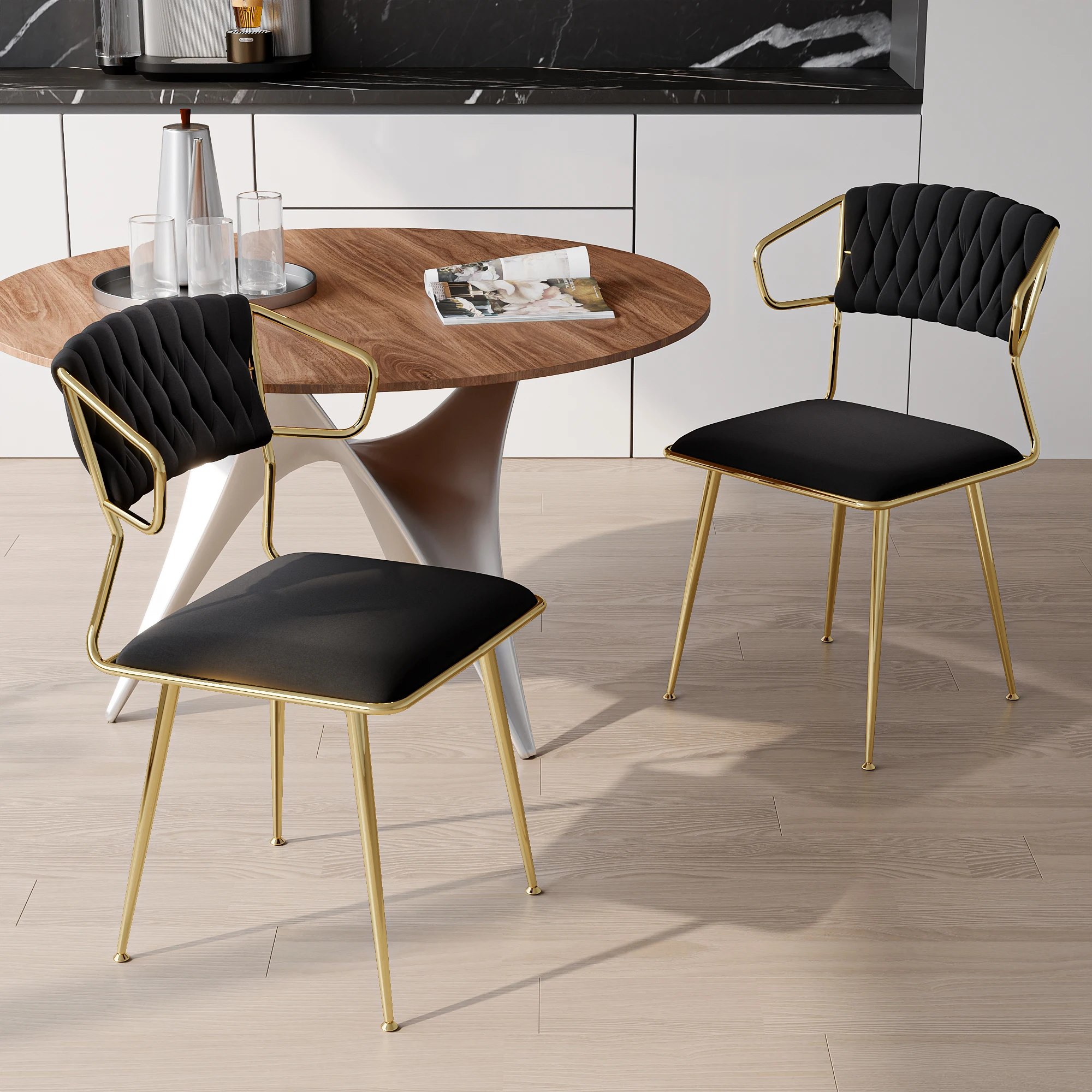 Coman lai 2-teiliges Set luxuriöser Esszimmers tühle aus Samt, vergoldetes Design, stabil und