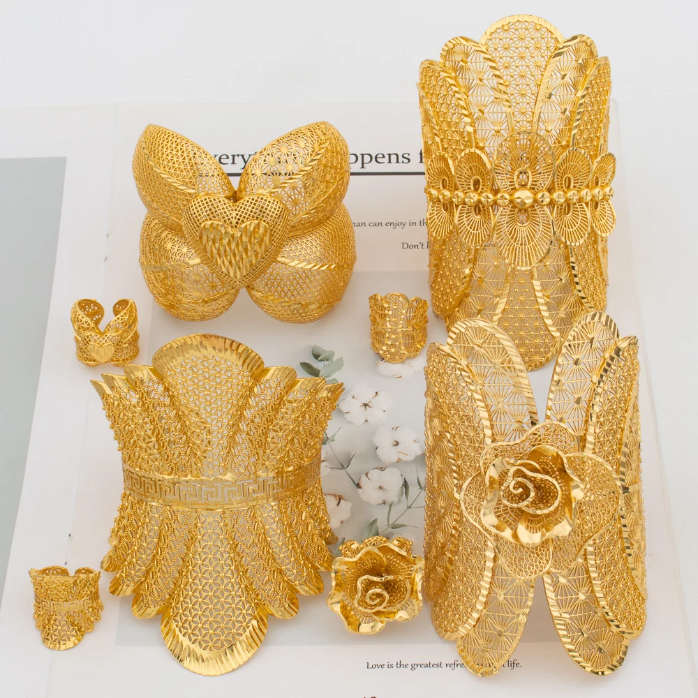 Dubai Manschettenarmreif Damen Arabisch 18K vergoldet Armband Ring Luxus Großer runder Schmuck Kupfer Hochzeit Äthiopien Brautgeschenke – Detail 3