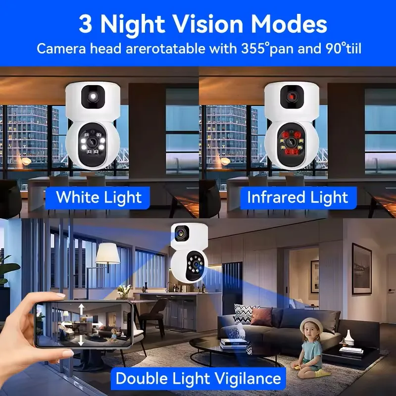8MP 4K Wifi Surveillance Camera Wireless Security PTZ IP Camera AI Human Tracking 10X Zoom Security Camera Dual Screen Monitor