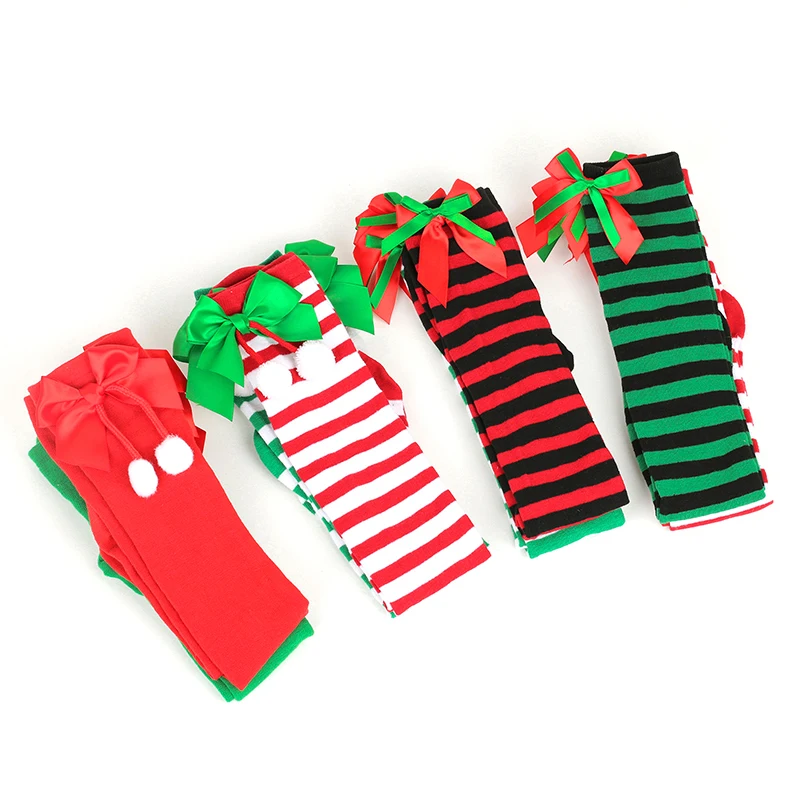 Christmas Ornaments Socks Striped Long Stockings Christmas Decorations High Socks for Girls Striped Knee Socks