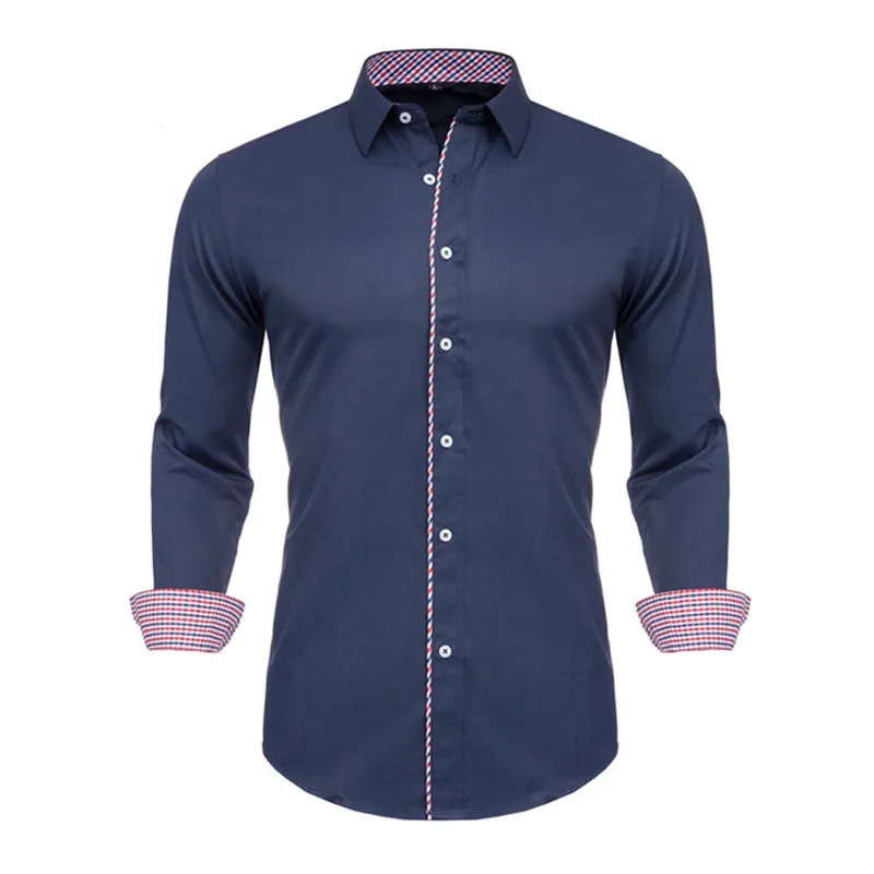 VISADA JAUNA  2019 Men Shirts Long Sleeve Fashion Solid 100% Cotton Business Causal Male Brand Slim Fit Clothes  N5126