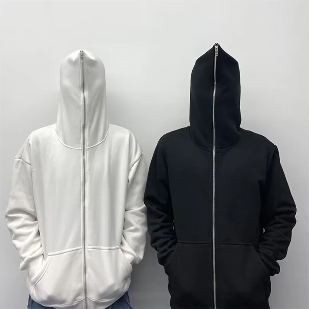 Y2K męskie bluzy Harajuku Hip Hop pełna kurtka z zamkiem błyskawicznym płaszcz Streetwear Punk luźna kieszeń bluza z kapturem — zdjęcie 2