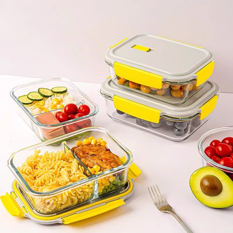 Anmai Microwave Special Glass Lunch Box Fresh-keeping bento Box Heat-resistant Lunch Box Bowl with Lid Food Container Sealed Box