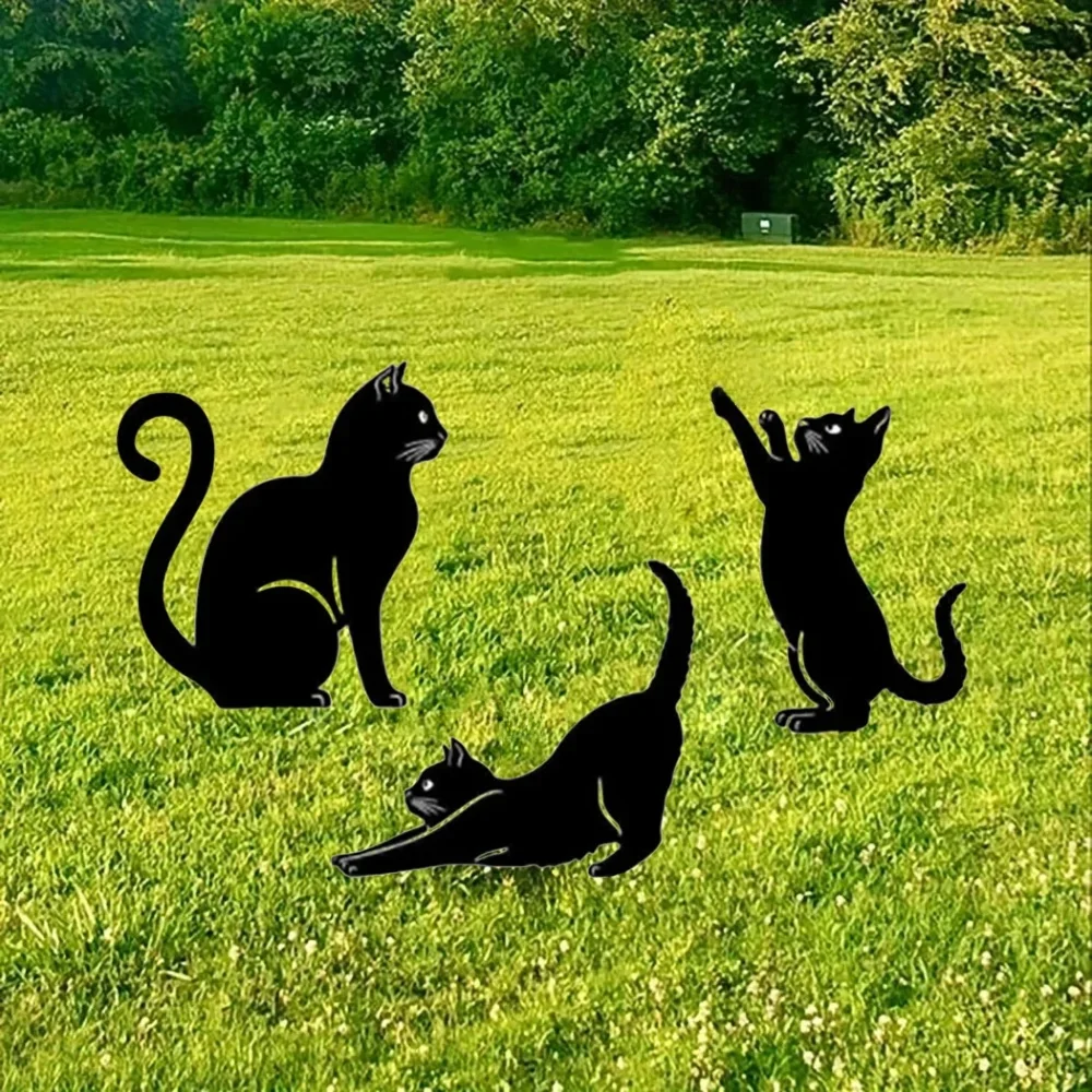 Charmante Kattenfamilie Tuinpalen-Decoratief Schattig Kattensilhouet, Ideaal Voor Tuin, Tuin En Gazon, Elegante Buitenbeelden - afbeelding 2