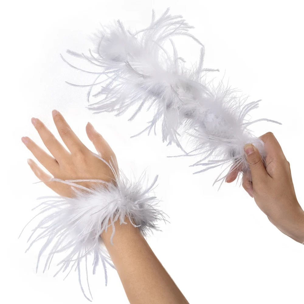 1 Pair Feather Snap Cuffs - Ostrich Feather Cuffs Snap on For Matching Costumes and Dresses Fashionable Wristband with Feathers