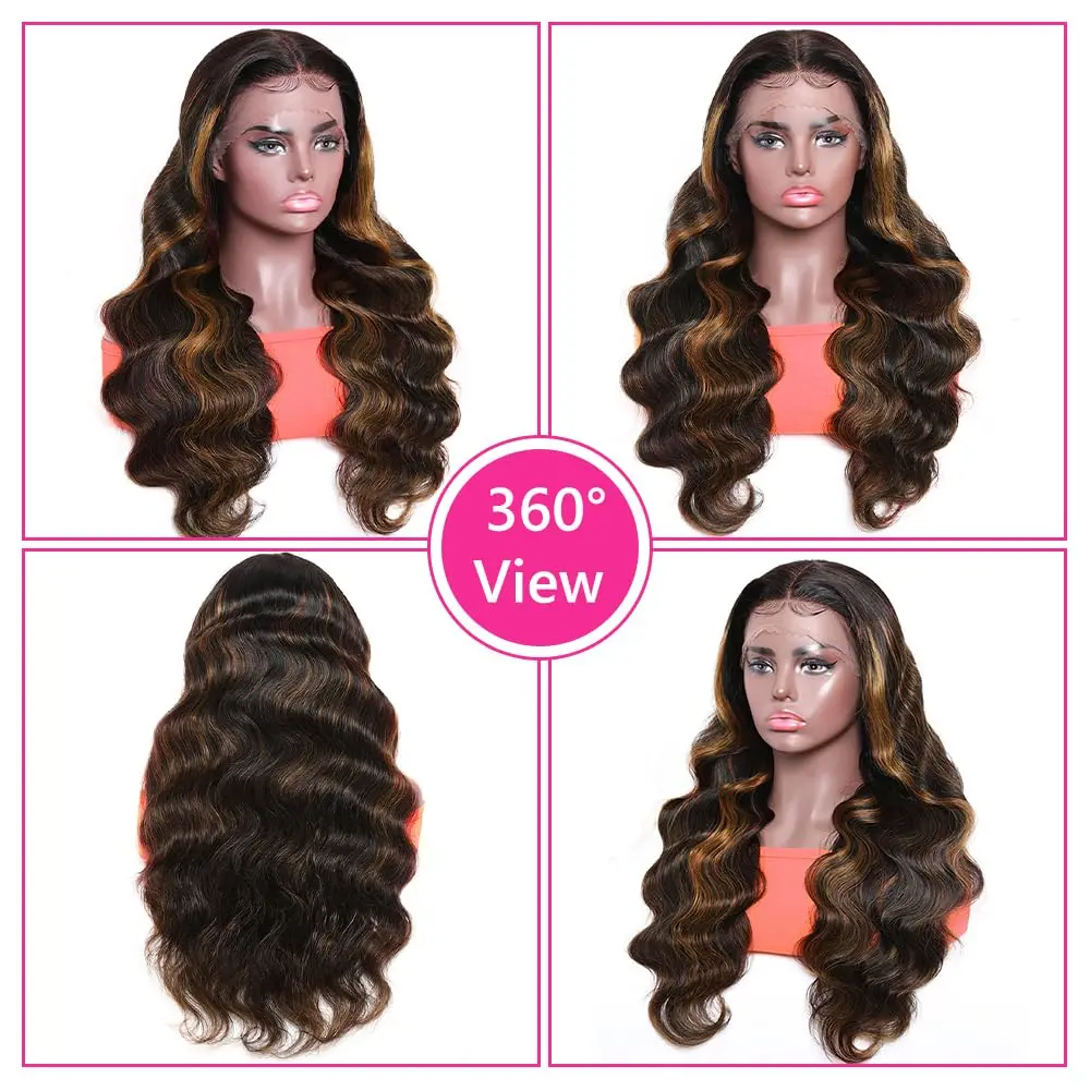 Highlight Ombre Lace Front Pruik Menselijk Haar Pre Geplukt 1b/30 13X4 Hd Lace Frontale Pruik Menselijk Haar Voor Vrouwen Body Wave Pruik 180%