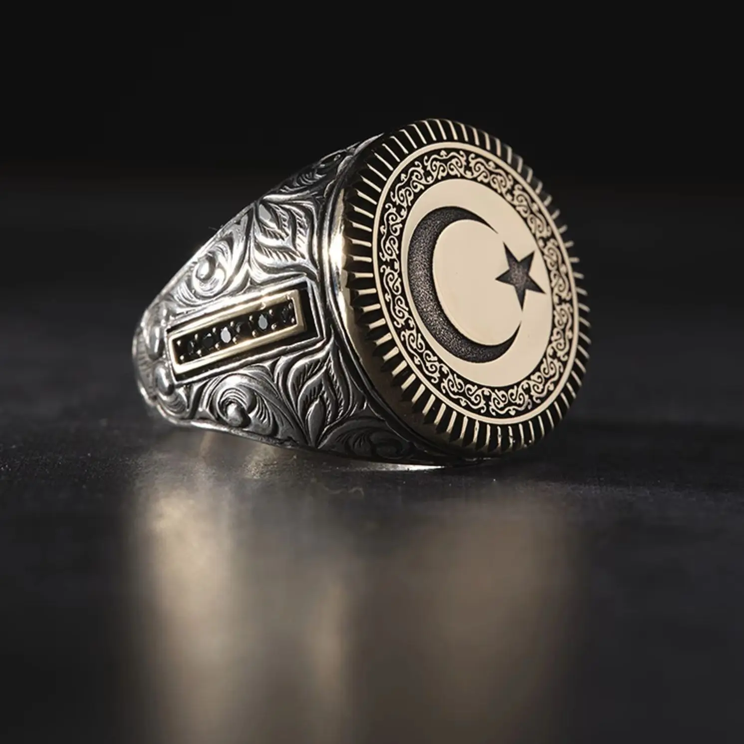 

Engraving Patterned Moon and Star Men's Ring Model Ottoman Jewelry Ring Men Turkish Hnadmade ring Adjustable Men Rİngs