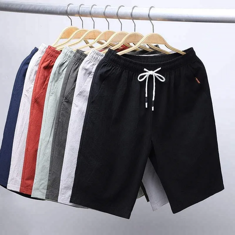 White Shorts Men Japanese Style Polyester Running Sport Shorts for Men Casual Summer Elastic Waist Solid Shorts Printed Clothing