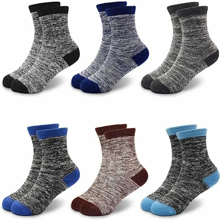 6 paires de chaussettes épaisses pour garçons, chaussettes thermiques d'hiver pour enfants, bottes chaudes de marche rayées, chaussettes de randonnée confortables pour garçons et filles de 3 à 14 ans