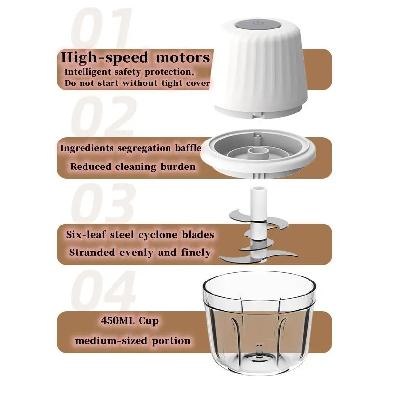 250ml/400ml Electric Garlic Masher Mini Portable Veggie Chopper Garlic Grinder Masher Onion Chopper Blender to Vegetable