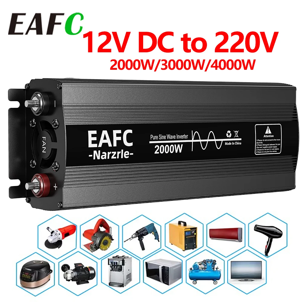 EAFC 2000 W/3000 W/4000 W Auto-Wechselrichter, DC 12 V zu AC 220 V, tragbare Powerbank, multifunktionale Universal-Steckdose, Onboard-Konverter
