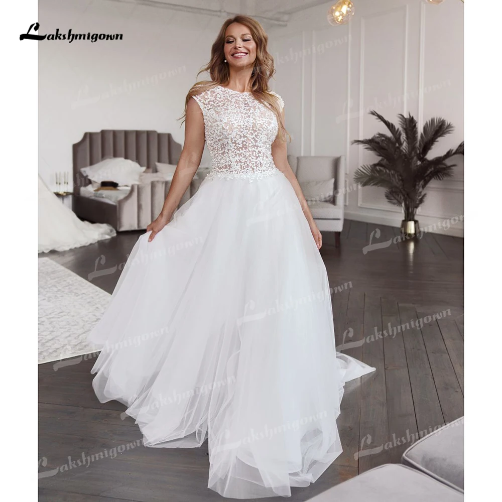 

Boho O Neck Short Sleeve Lace Top Tulle Plus Size A Line Wedding Dress 2025 Customized For Women Bridal Gowns vestidos de novia
