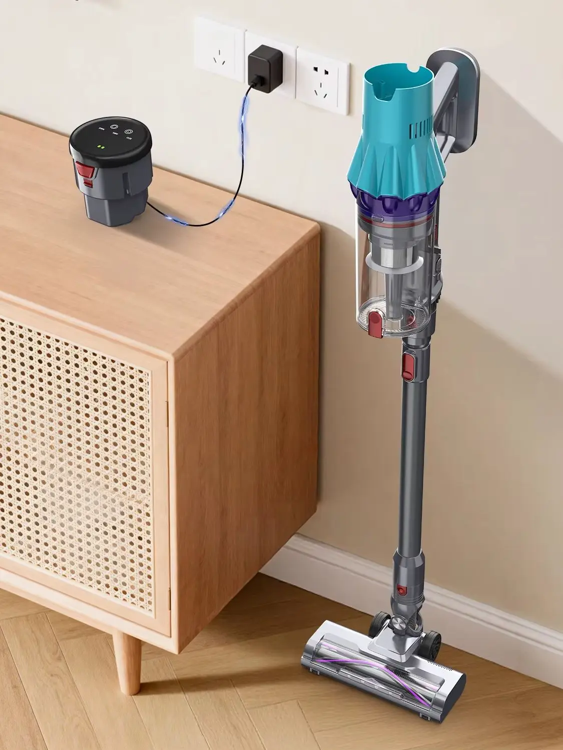 CROSIKO S15 Kabelloser Staubsauger - 55Kpa Starke Saugkraft, 300W Motor, LED-Touchscreen, 7-Schicht-Filtration für den Haushalt