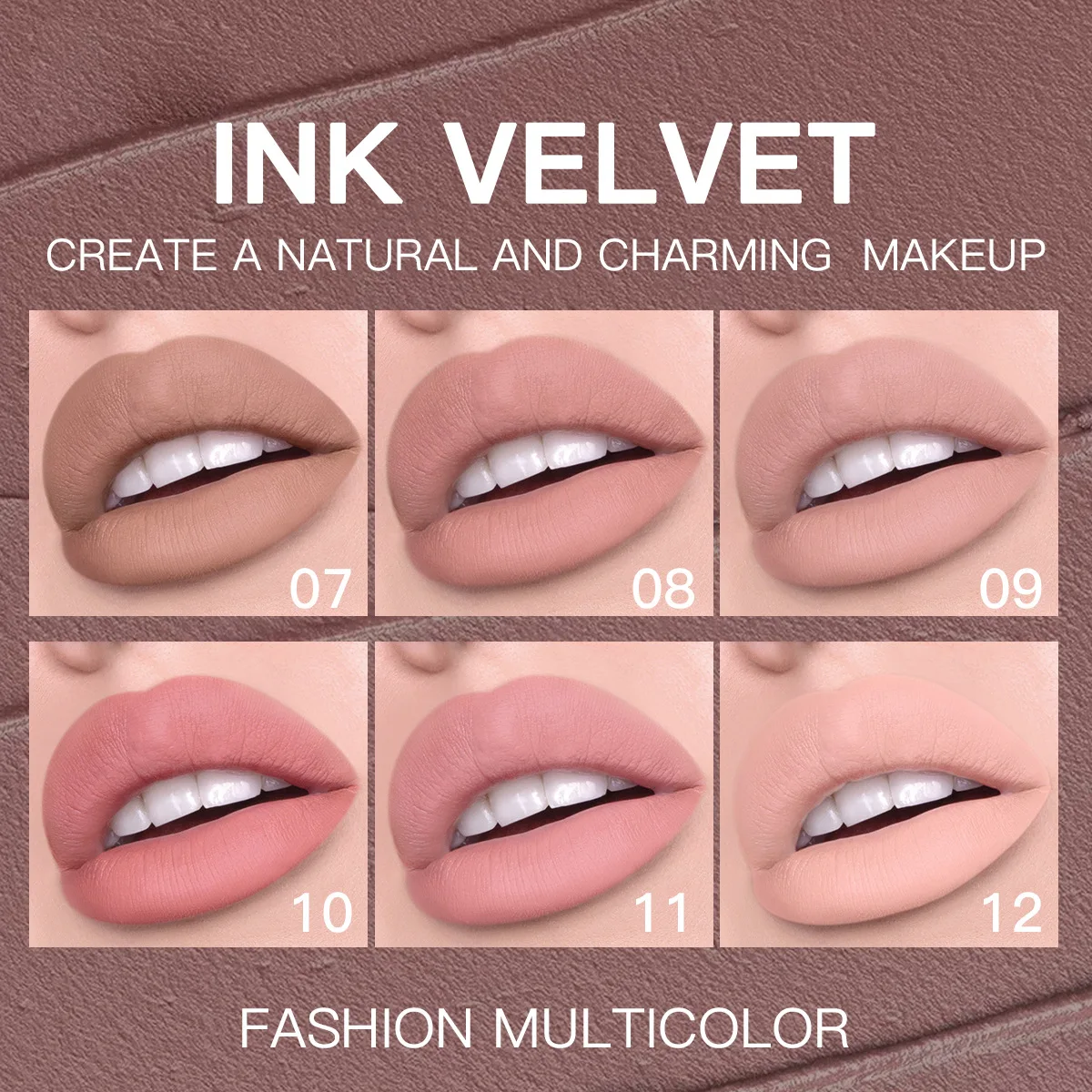 12-color velvet lip gloss matte, light nude liquid lipstick, long-lasting moisturizing low saturation lip gloss create a natural