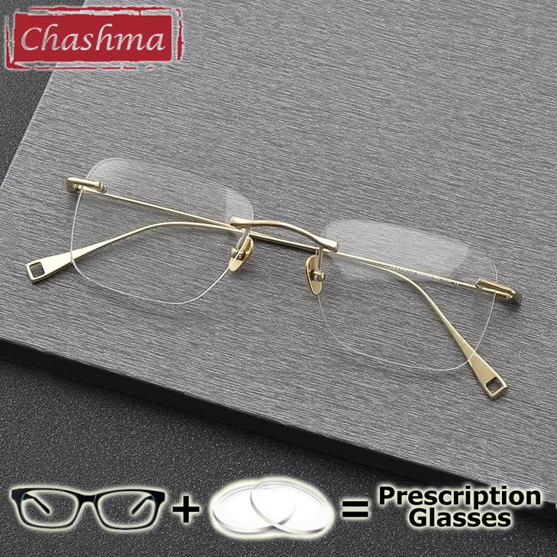 Chashma Prescription Glasses Pure Titanium Men Rimless Eyewear Wide Face Progressive Spectacles Eyeglasses Frames with Recipe