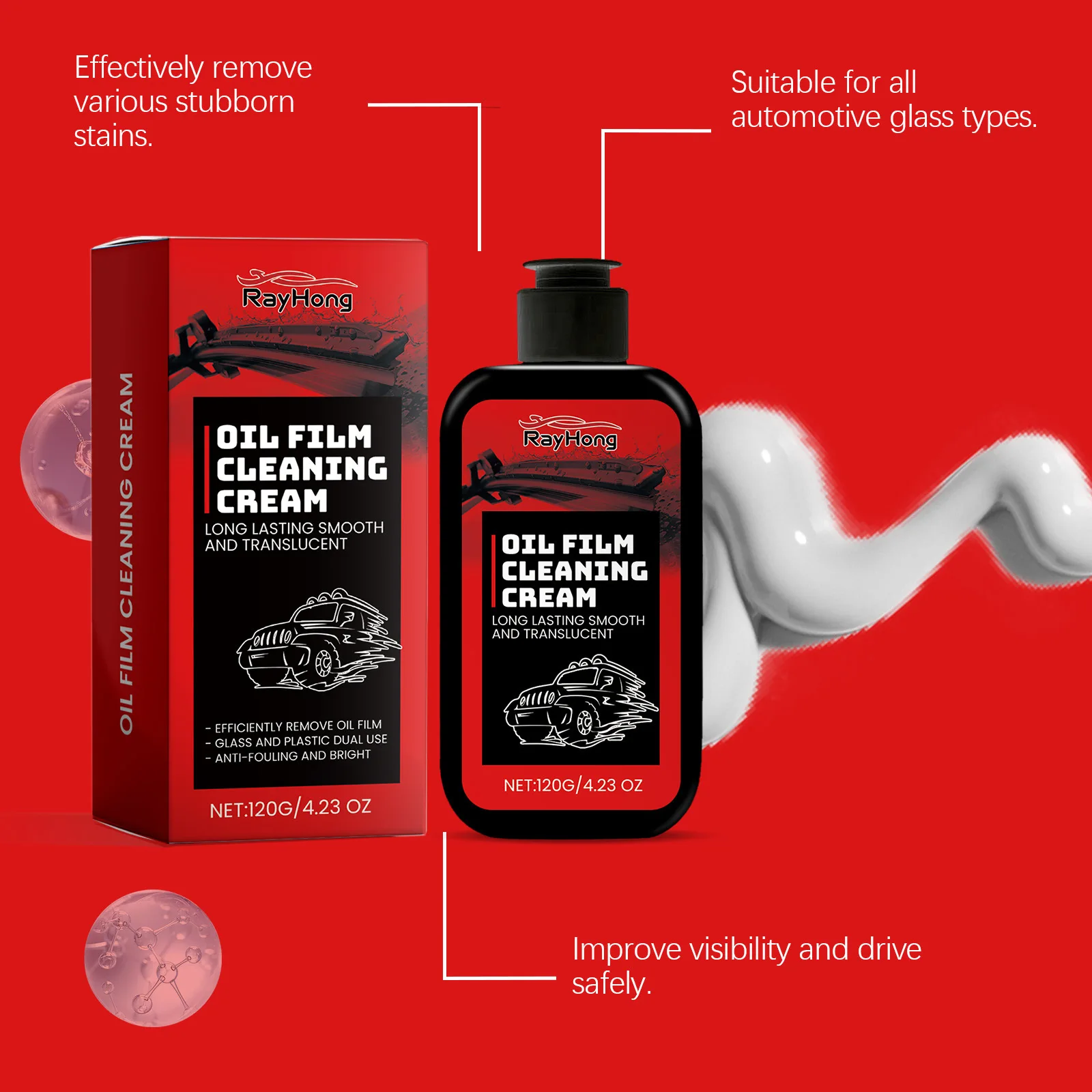 مزيل فيلم زيت زجاجي للسيارة، تنظيف الزجاج، إزالة بقع الزيت، طلاء إصلاح استعادة الرؤية الواضحة، معجون تنظيف نظارات السيارة