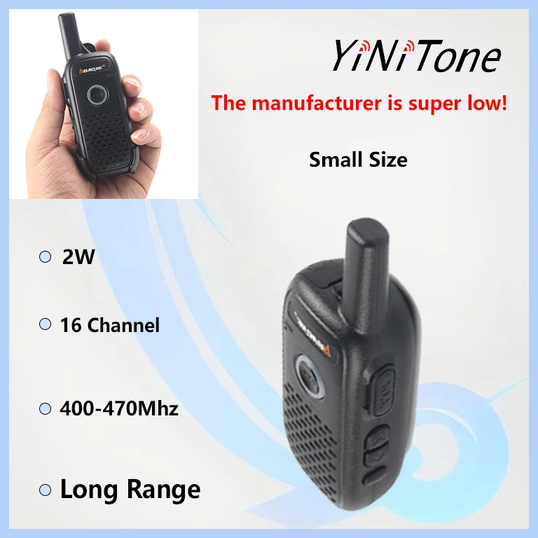 Walkie Talkie di piccole dimensioni confezione da 2 Baojie BJ-Q2 2W UHF 400-470Mhz Mini Radio bidirezionale portatile a lungo raggio ricaricabile a 16 canali