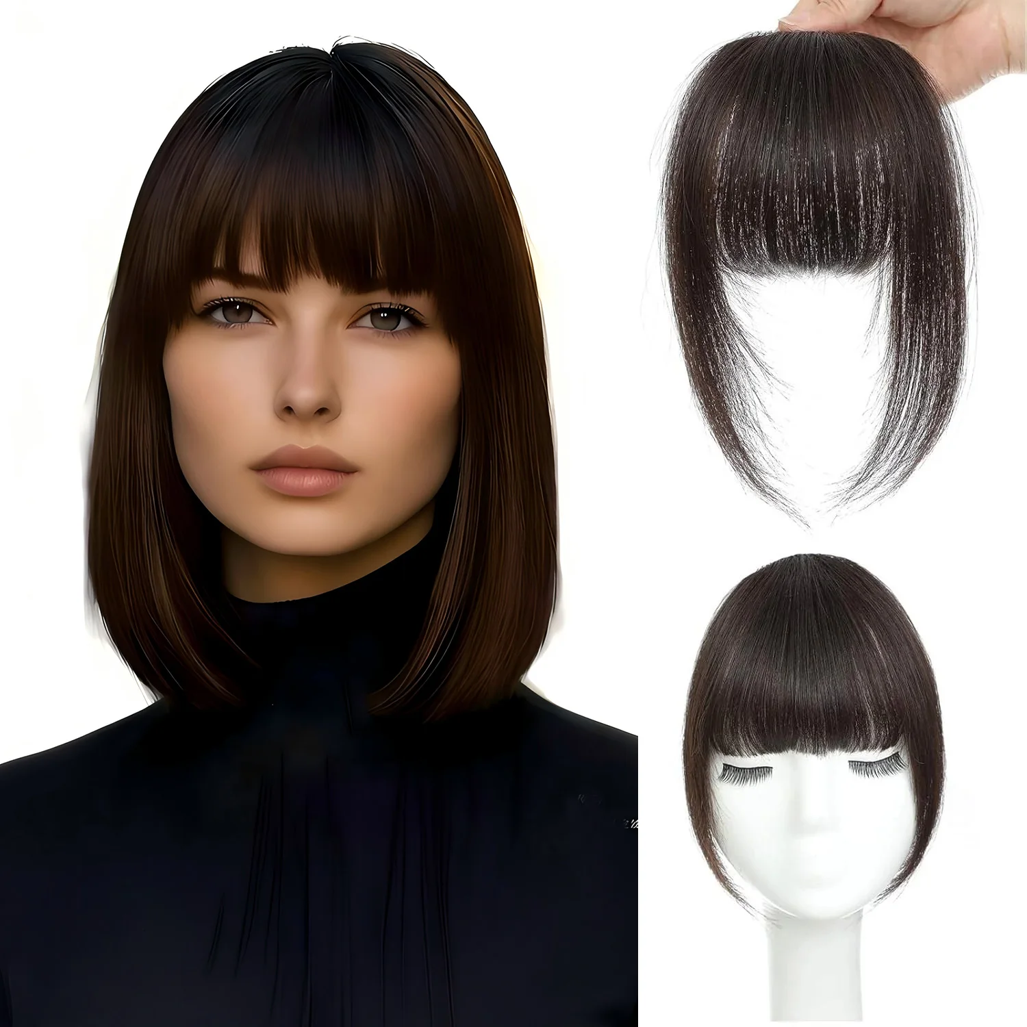 CC YOUNG Echthaar-Wispy-Pony mit Schläfen, gebogener Fransen-Haarschmuck, Clip-in-Air-Pony, Kawaii-Haarteile, schneller Haarwechsel 6