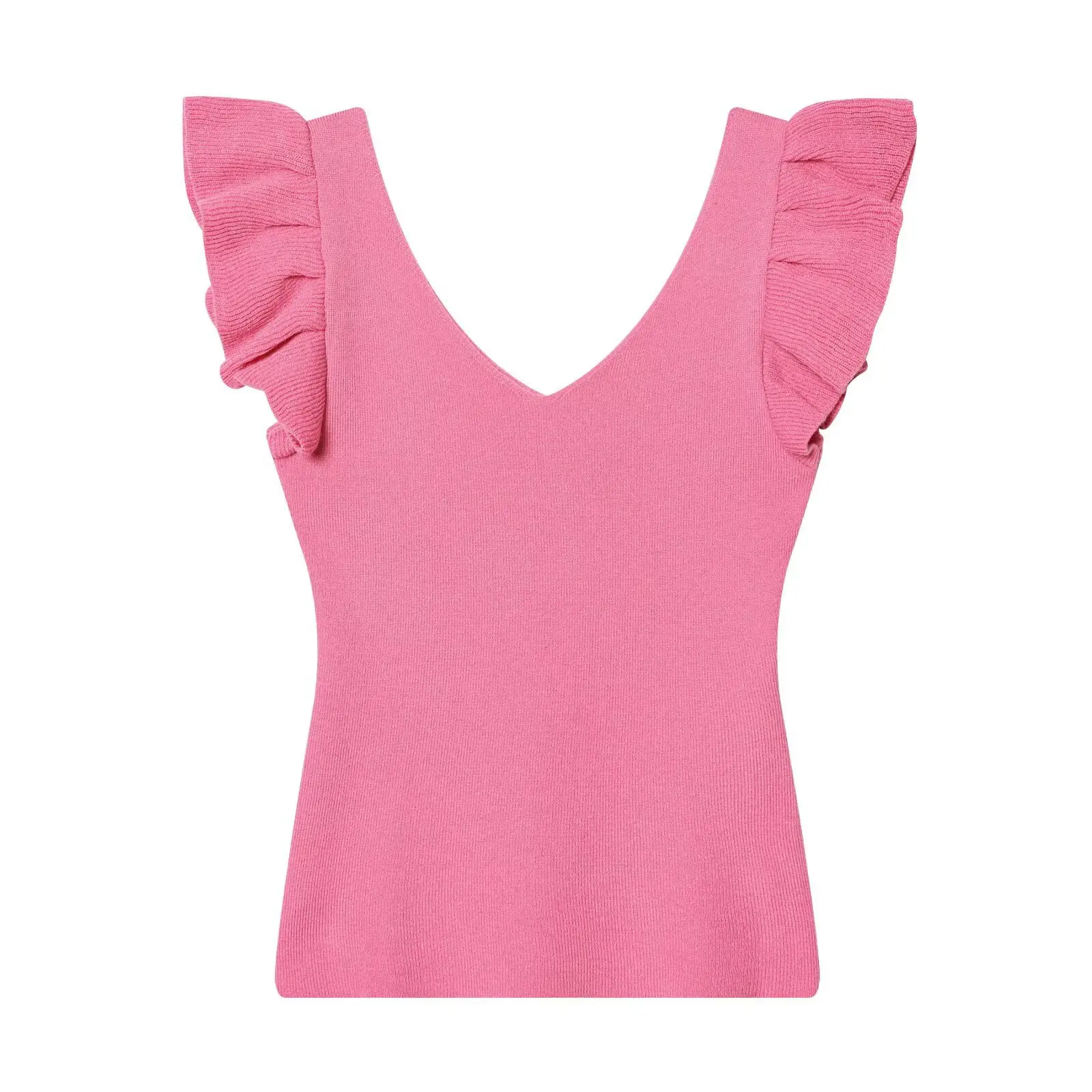 Womens Butterfly Sleeve Knit Tank Top Deep V Neck Solid Sleeveless Vest Casual Sweet Beach Holiday Party Streetwear