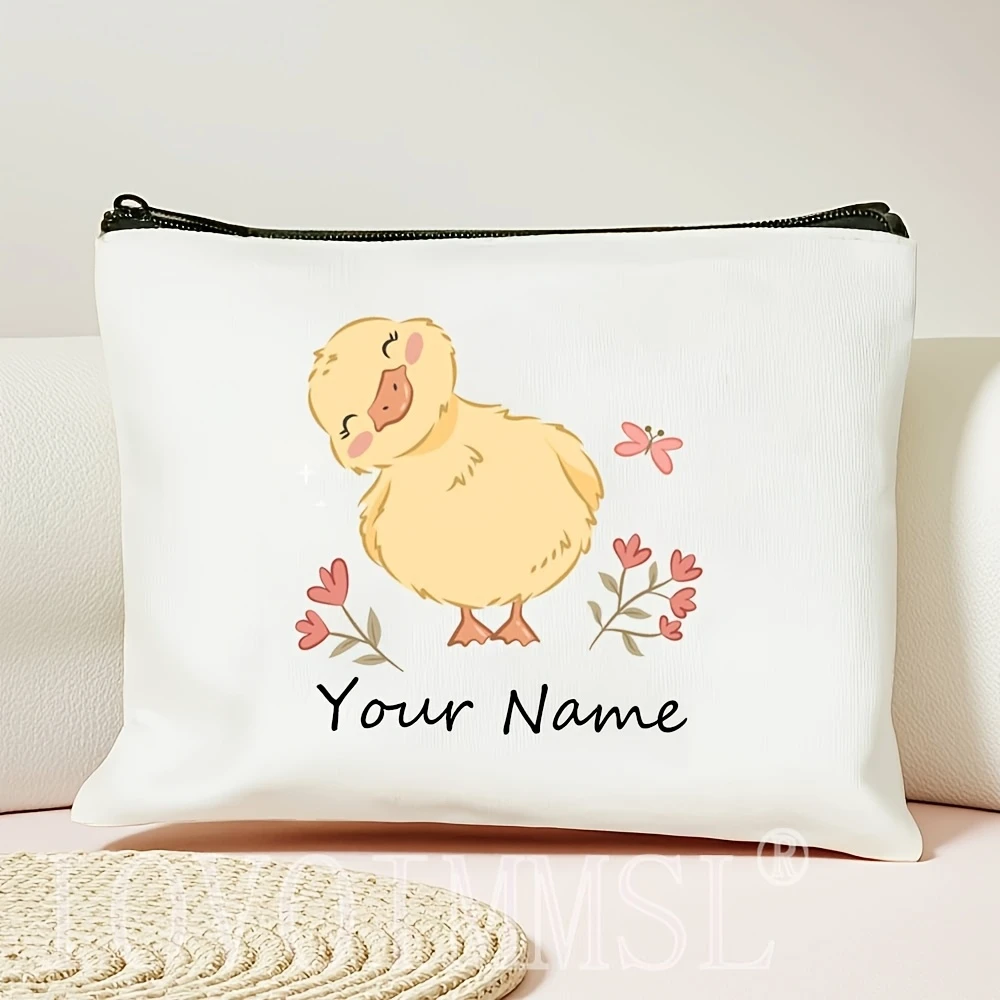 Custom Vintage Heart Easter Duck Cosmetic Pouch Multi-use Bag Gift For Mom Lover Girlfriend Teacher Travel Daily Use