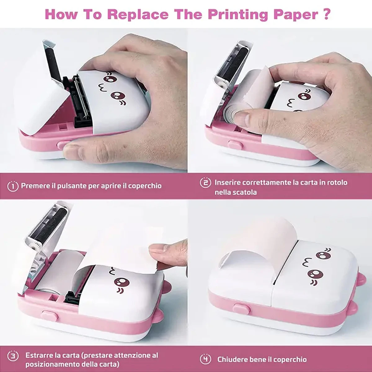 Mini Printer, Portable Thermal Inkless Photo Printer,Wireless Label Printer, Free Cut Small Pocket Printer for Notes&Photo