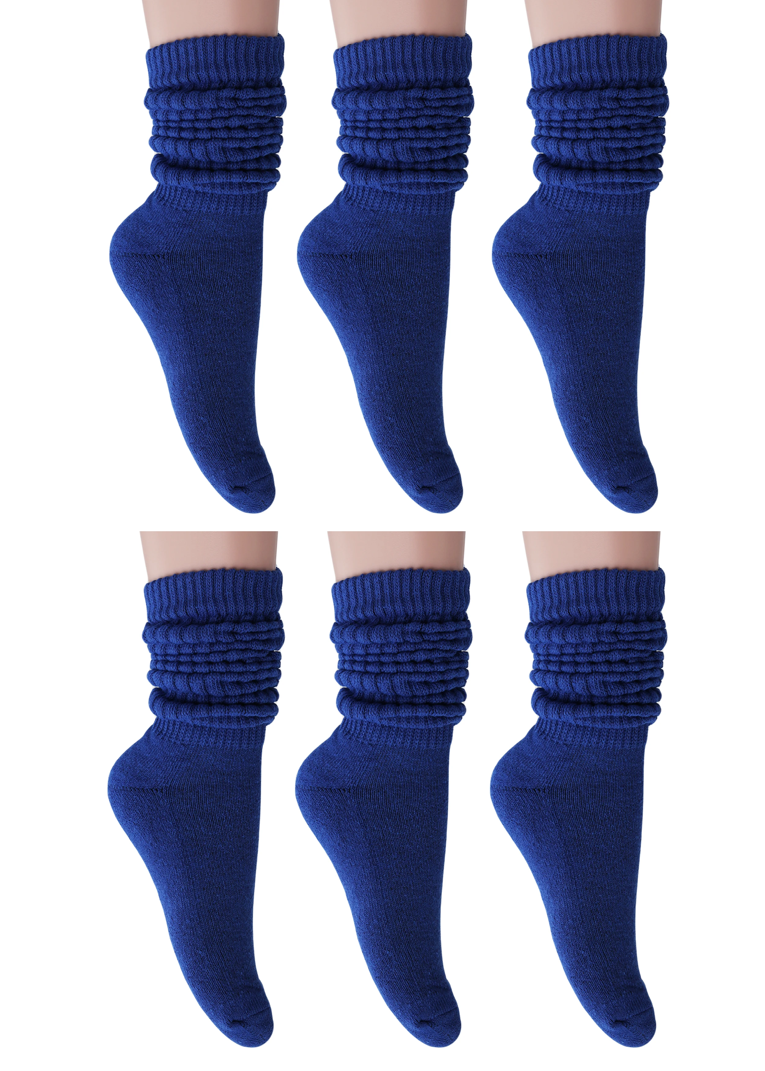 6 Pairs Royal Blue Slouch Socks for Women Boot Socks Shoe Size 5 to 10