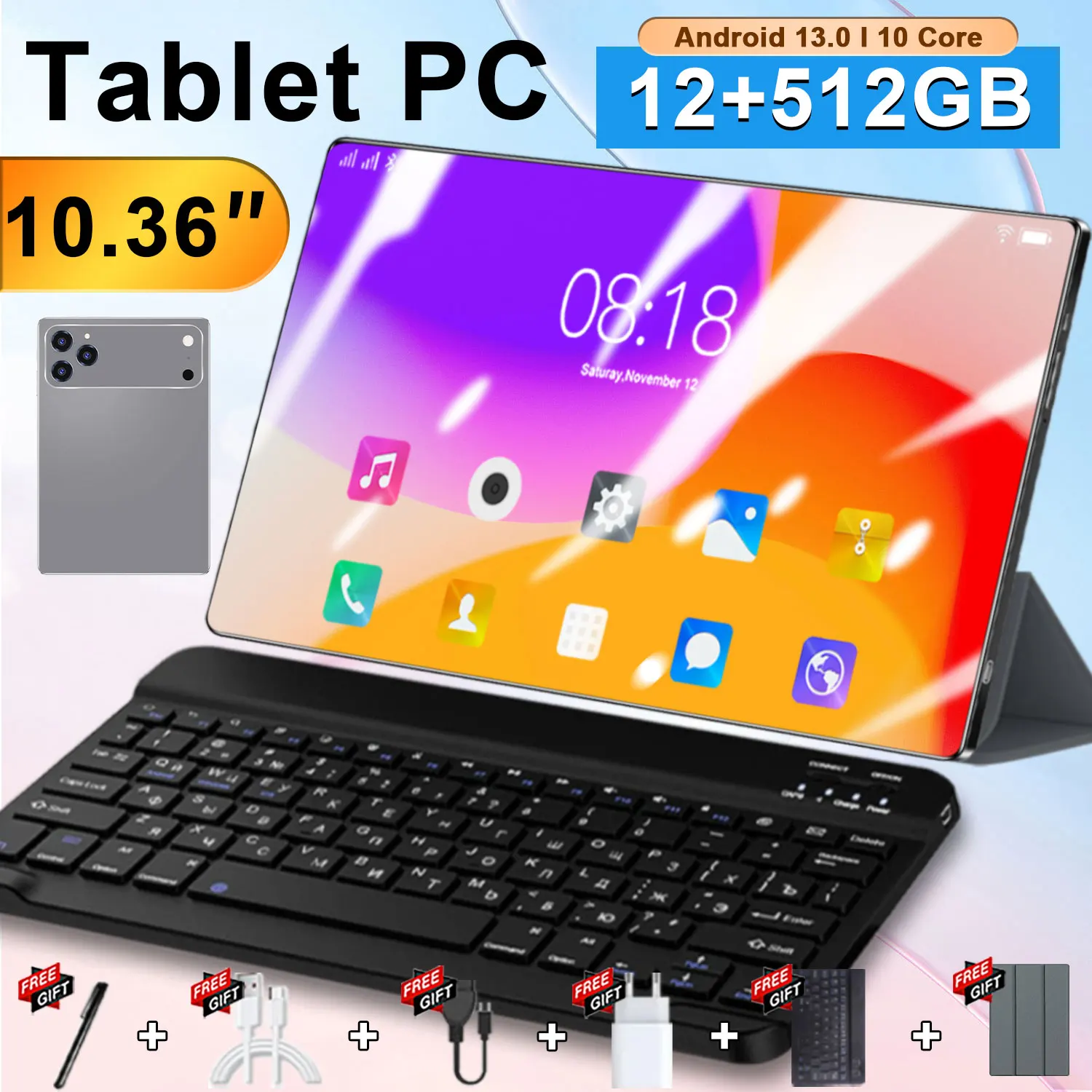 Tablet Android 5G de 10.36 pulgadas, modelo 2026, con 10 núcleos, GPS, WiFi, Bluetooth, cámara dual y 12000 mAh