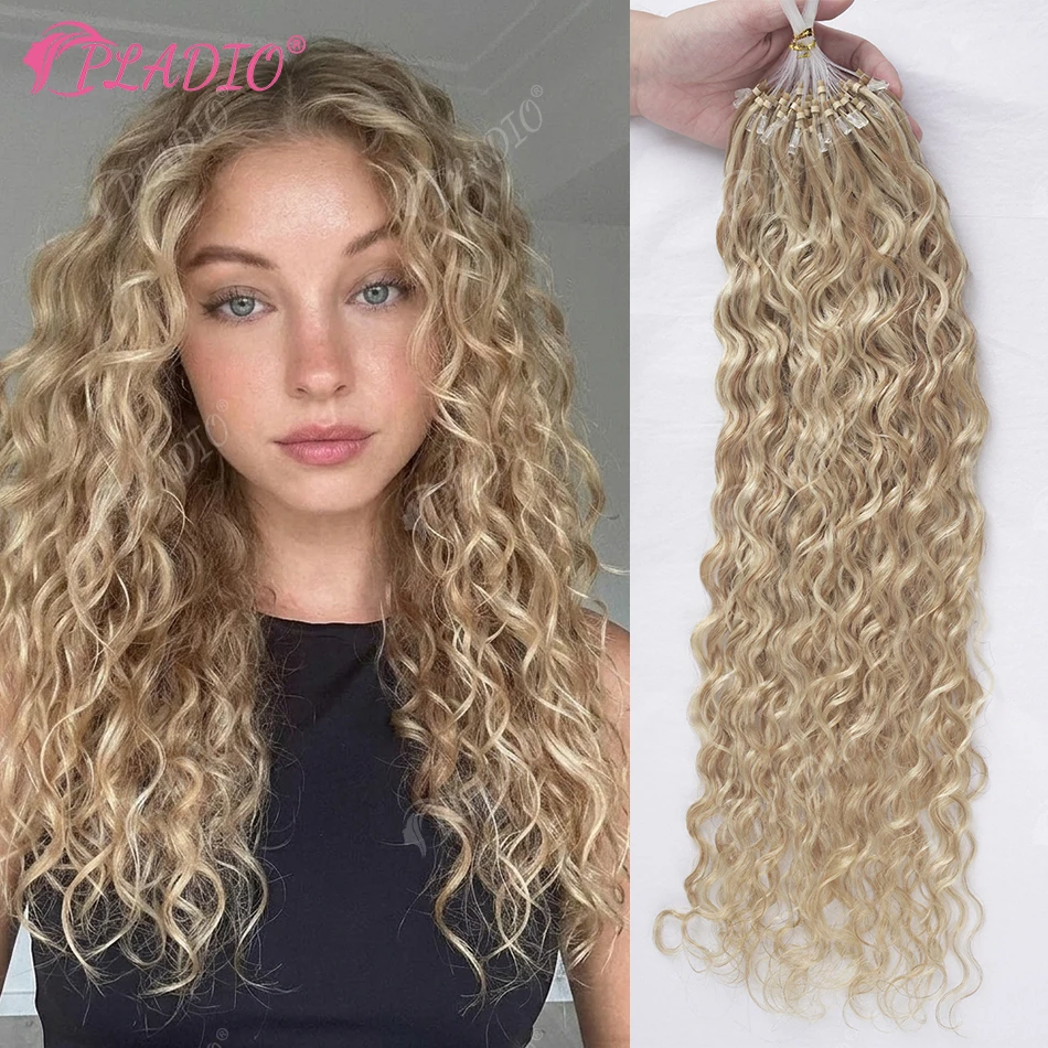 Remy Human Hair Water Wave Micro Loop Curly Micro Beads Micro Link Extensions 1.0G/Strand 12-26 Inch Add Volume Highlight