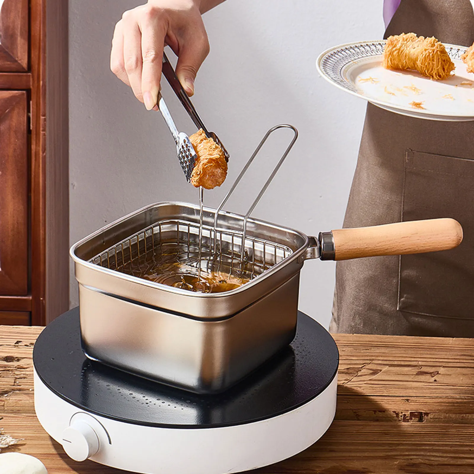 

Mini Deep Fryer Pot for Camping And Home Use - Square Cooking Pot with Frying Basket for Vegetables French Fries Dumplings Stews